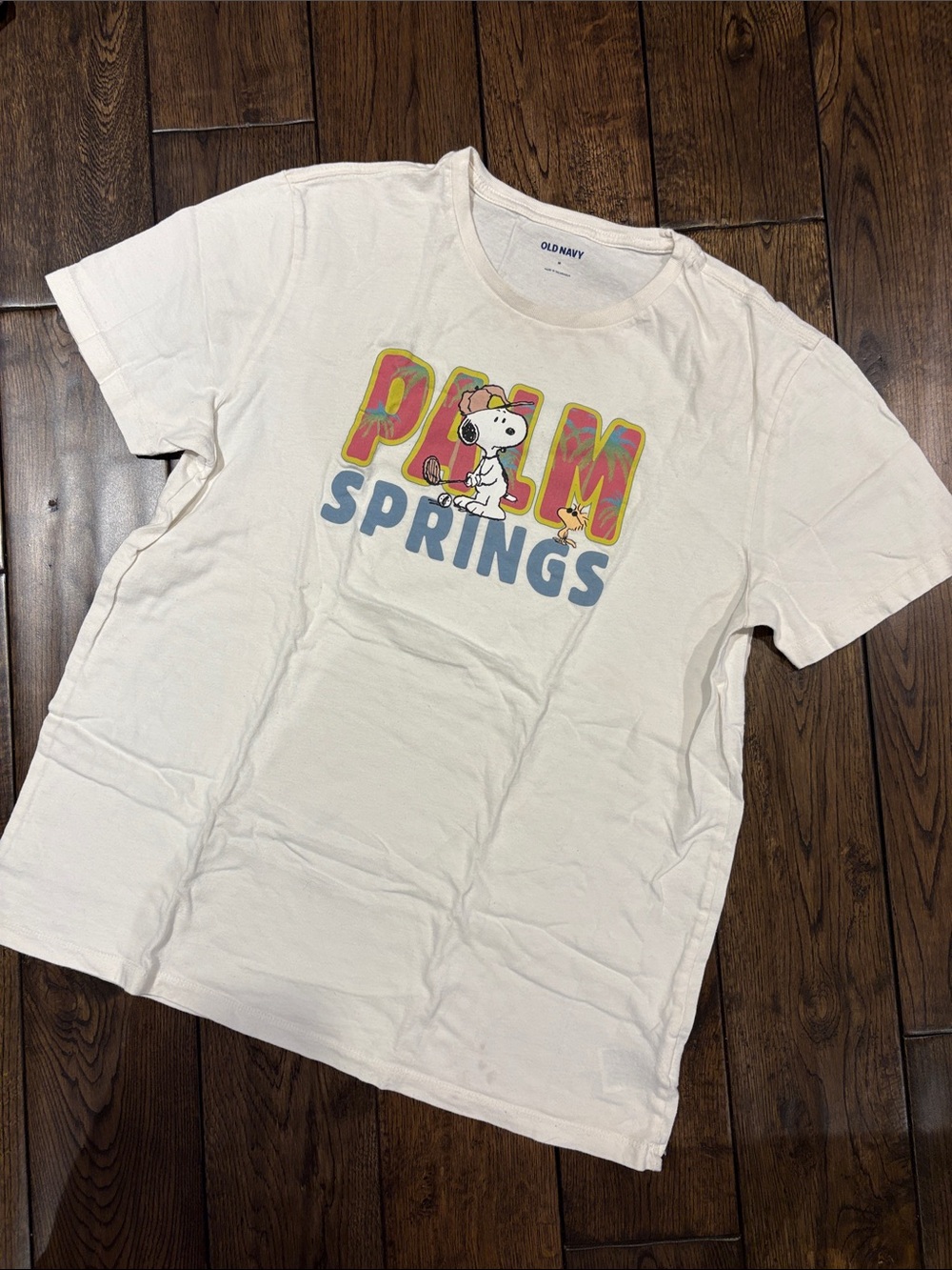 Old Navy Cream Snoopy Graphic Tee with Palm Springs Print